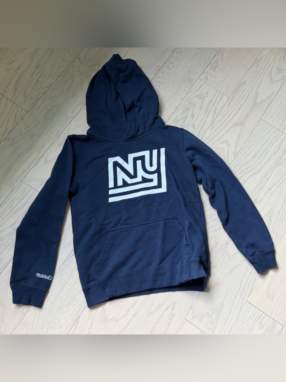 Girls Michell & Ness NY Giants Navy Pullover Hoodie with White Logo
